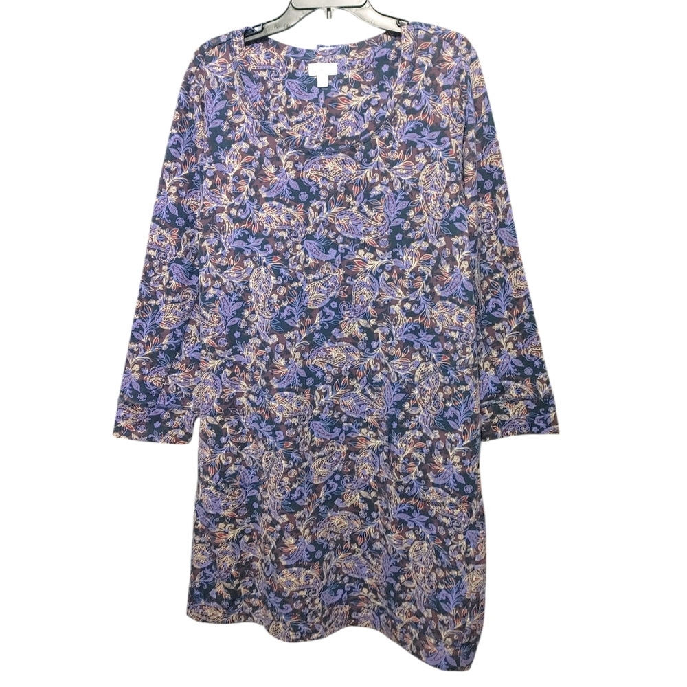 J Jill Purple Paisley Long Sleeve Active Sweatshirt Dress Women Size Extra Large